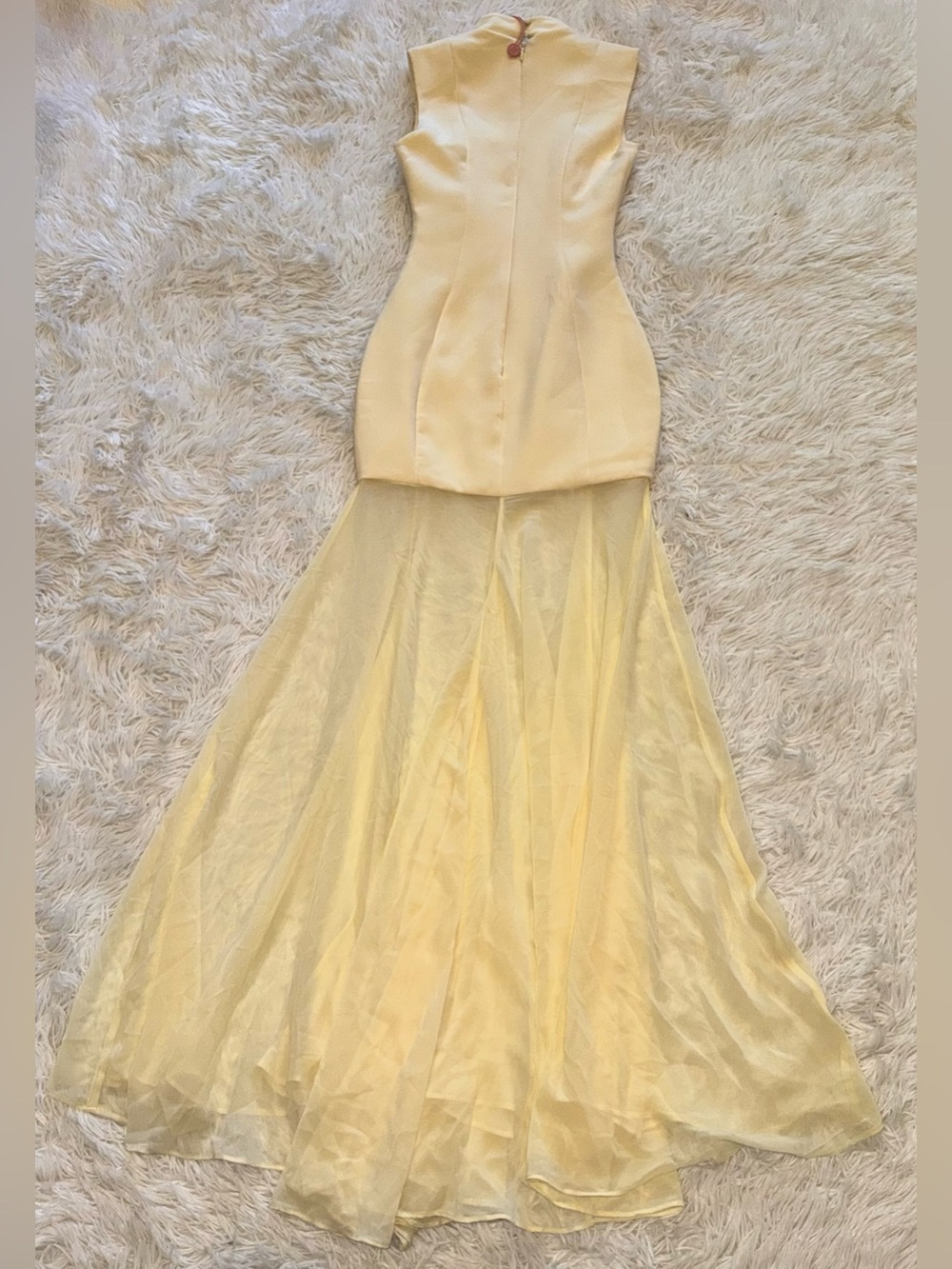 NEW HOUSE OF CB Raphaella Sleeveless Stretch Crepe Yellow butter Gown sz XS - Picture 8 of 10